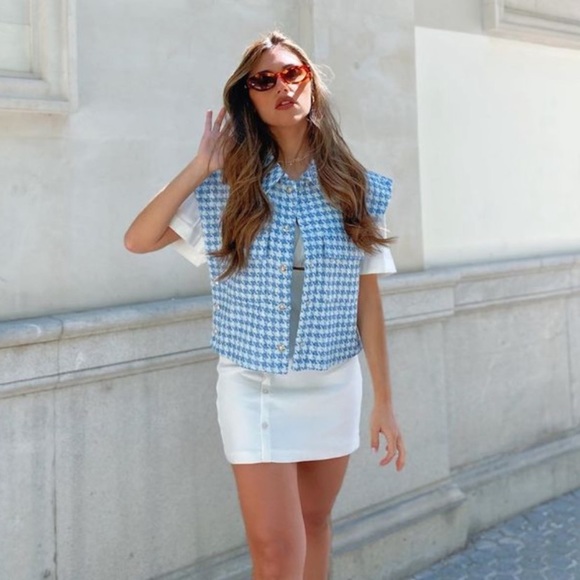 Zara Jackets & Blazers - Zara Textured Weave Blue Vest NWT